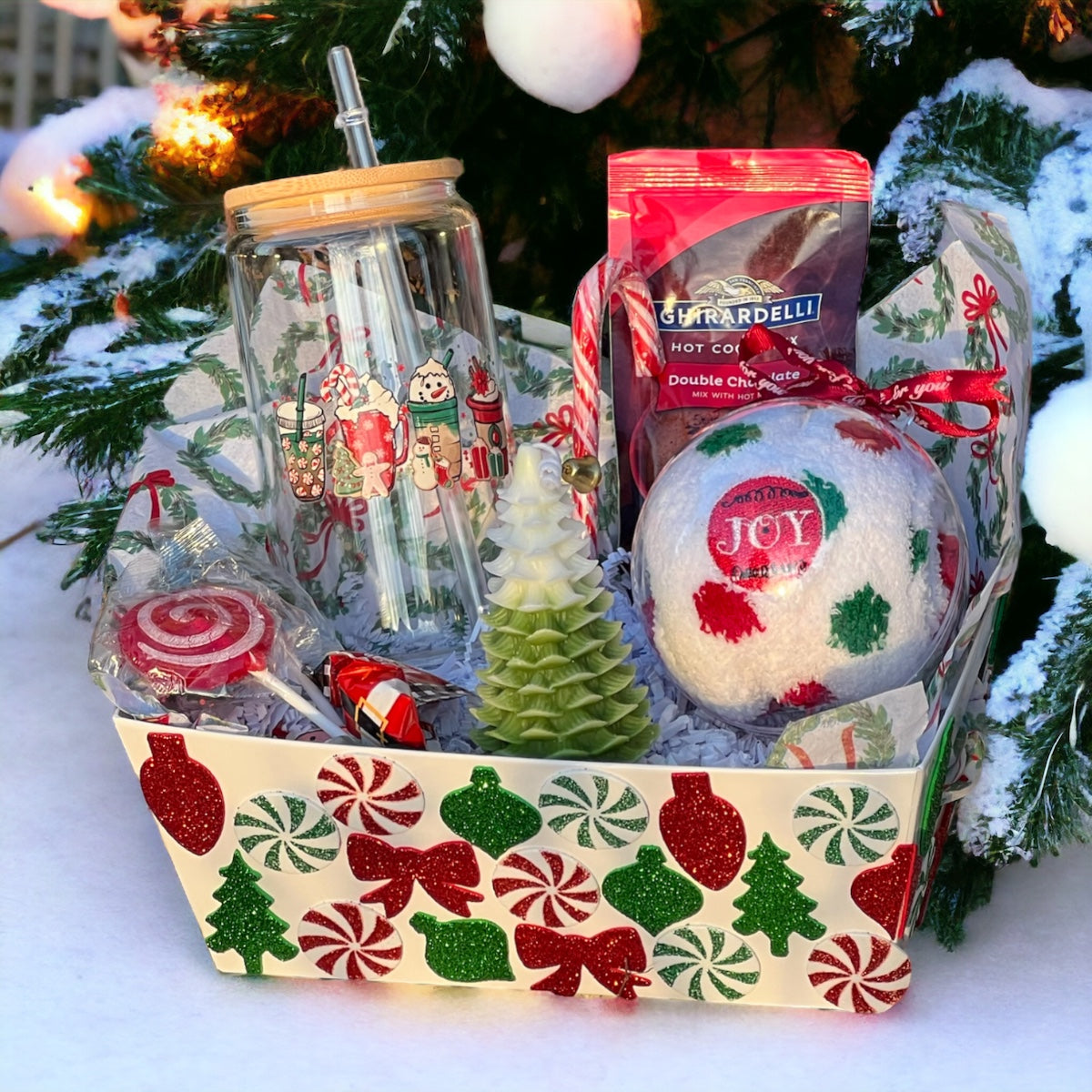 Sparkling Season's Joy Christmas Gift Basket Set Colorful
